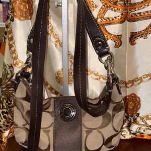 Coach Tan and Brown Signature Shoulder Bag